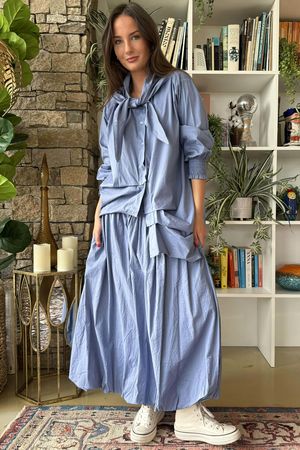 Paloma Bubble Hem Midi Skirt Denim